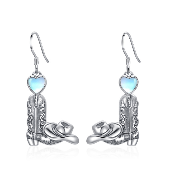Moonstone Cowboy Boot Dangle Earrings Jewelry Gifts in Sterling Silver -0