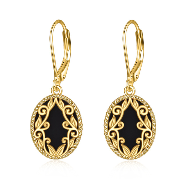 Boucles d'oreilles pendantes en argent sterling plaqué or avec agate noire, bijoux cadeau pour femme-0