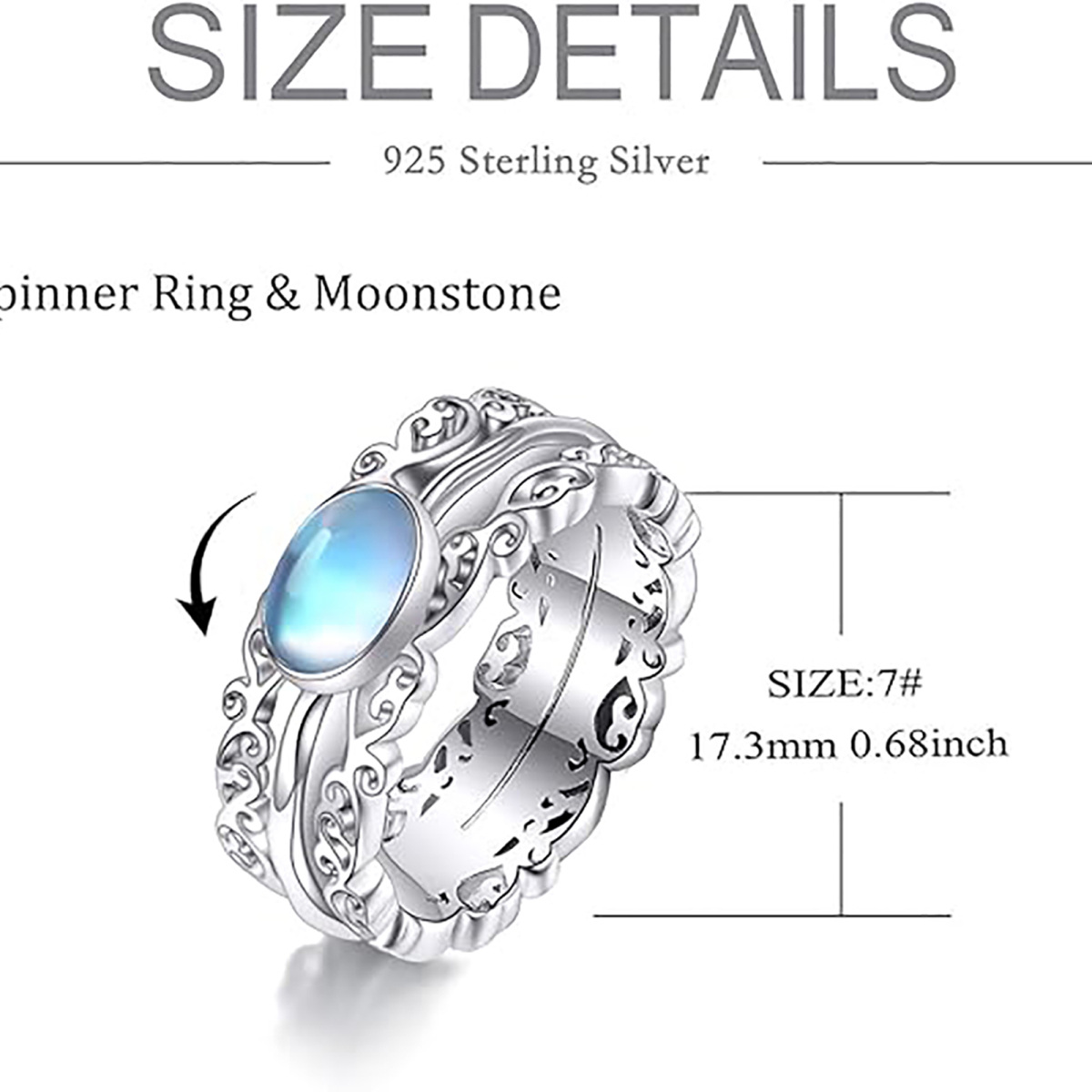 Sterling Silber Mondstein Sonnenblume Spinner Ring-5