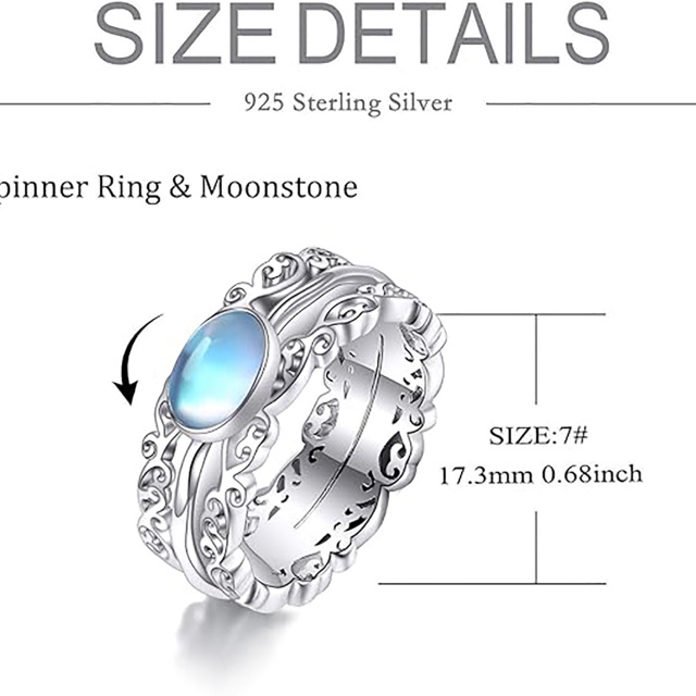 Sterling Silver Moonstone Sunflower Spinner Ring-4