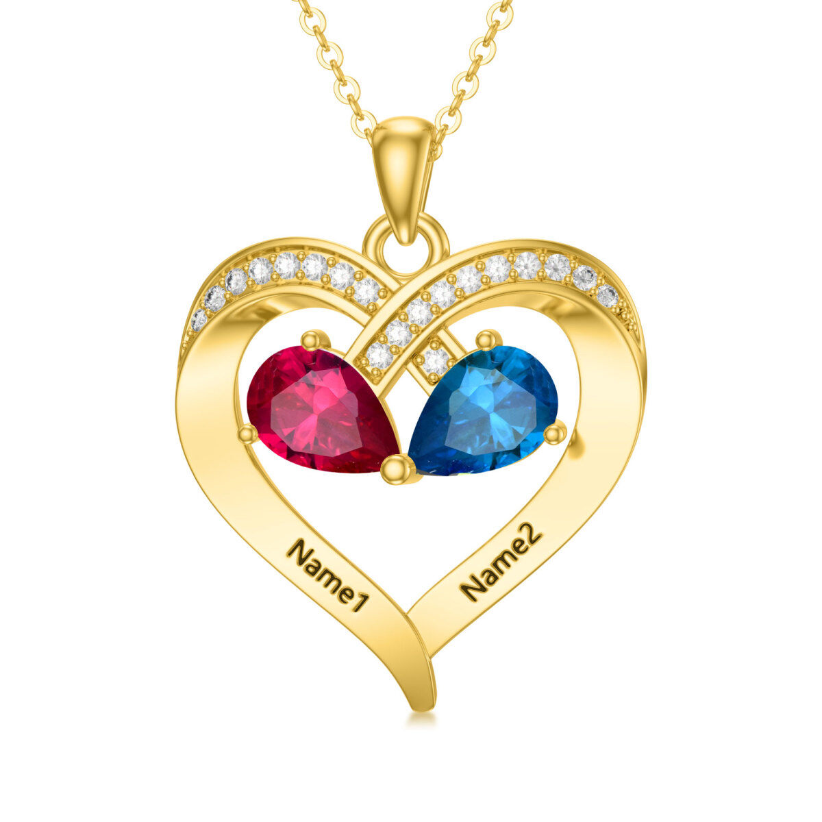 10K Gold Personalized Engraving & Birthstone Heart Pendant Necklace-1