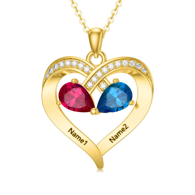 10K Gold Personalized Engraving & Birthstone Heart Pendant Necklace-0