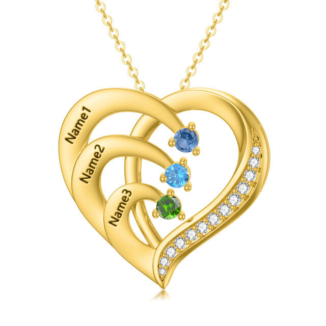 14K Gold Circular Shaped Crystal & Cubic Zirconia Heart Pendant Necklace-0