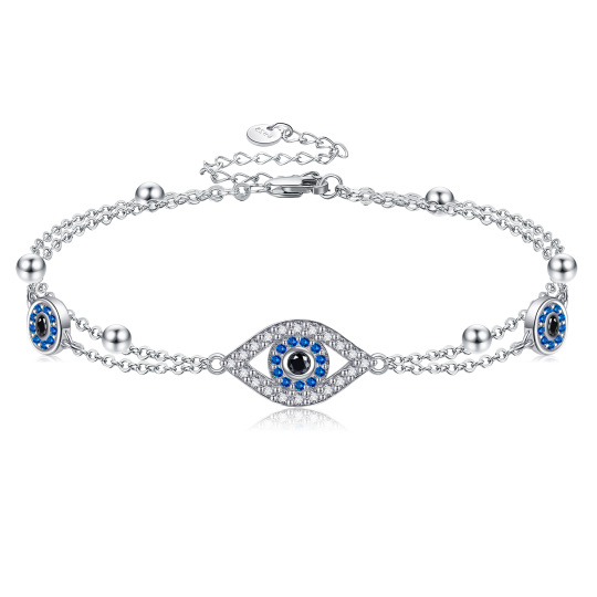 Sterling Silver Cubic Zirconia Evil Eye Layerered Bracelet