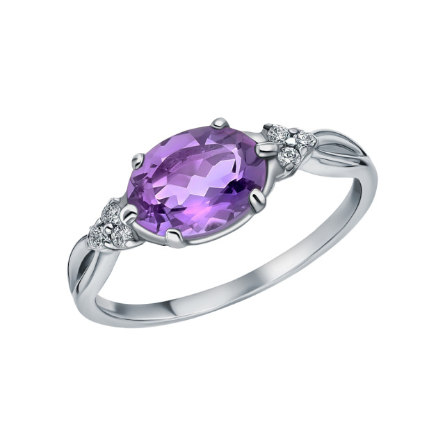 14K White Gold Amethyst & Moissanite Wedding Ring-1