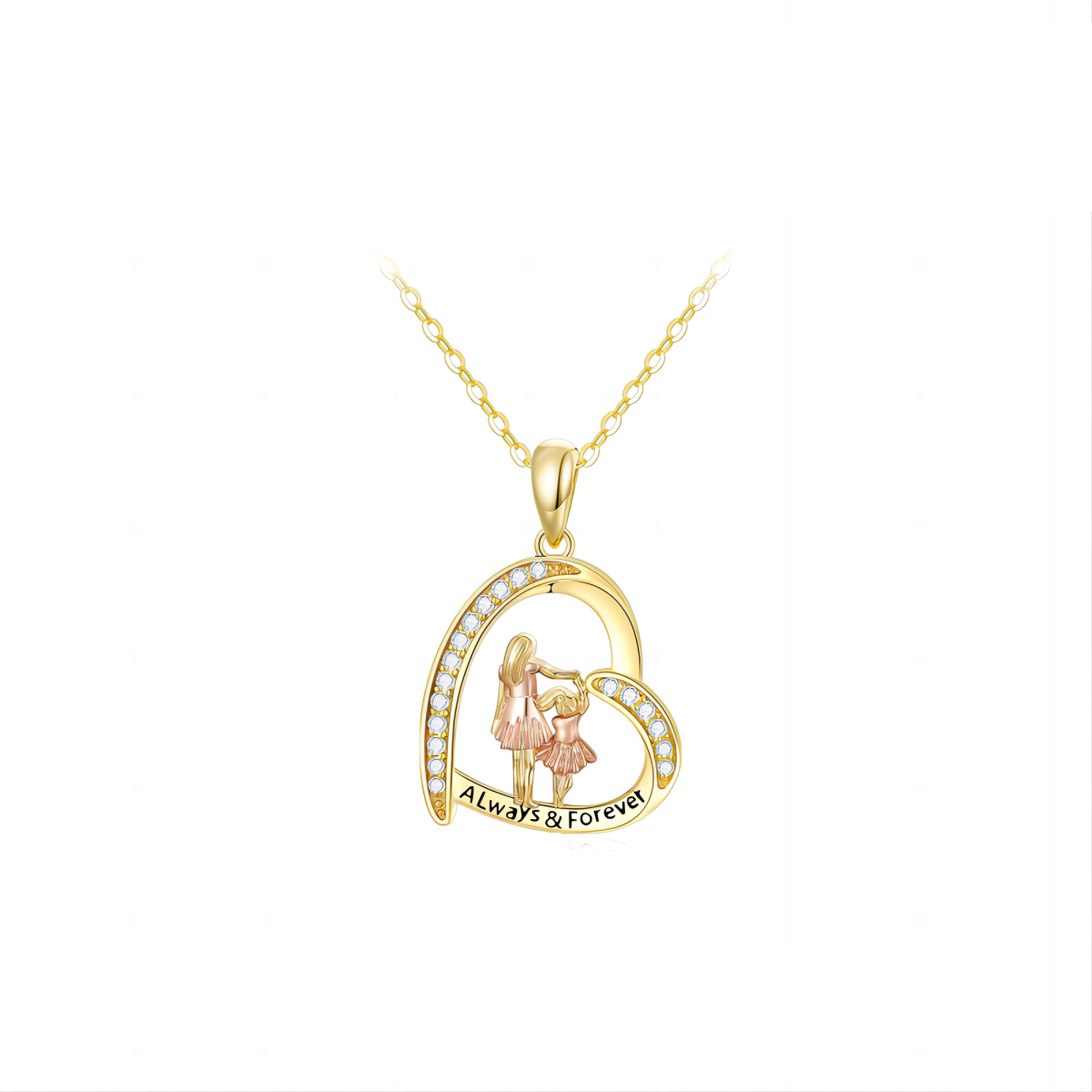 14K Gold & Rose Gold Cubic Zirconia Mother & Daughter Heart Pendant Necklace-1