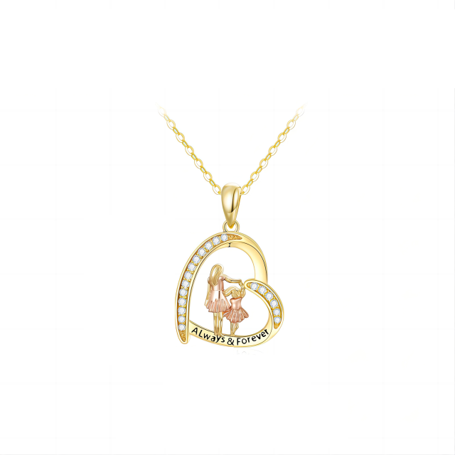 14K Gold & Rose Gold Cubic Zirconia Mother & Daughter Heart Pendant Necklace-0