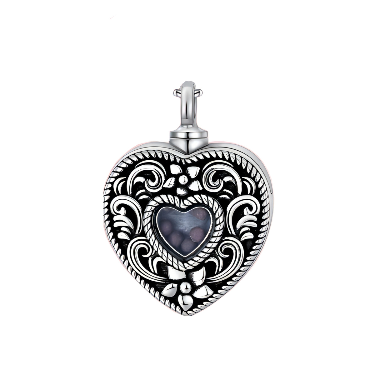Sterling Silver Heart Flower Holds Mustard Seeds Urn Necklace for Ashes-1