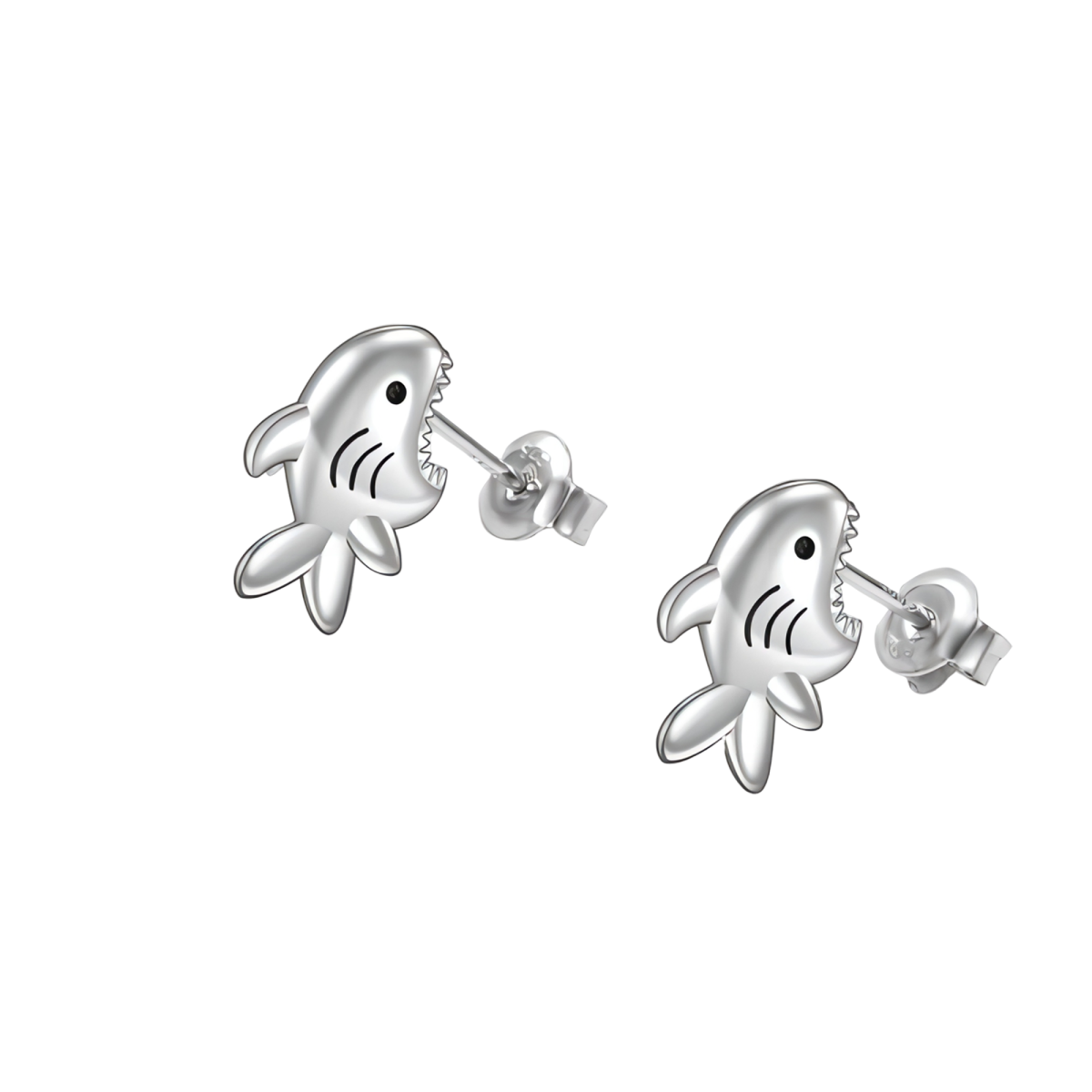Sterling Silver Shark Stud Earrings-1