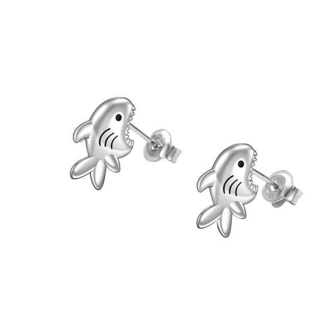 Boucles d'oreilles à tige en argent sterling avec morsure de requin, bijoux cadeaux pour femmes-0