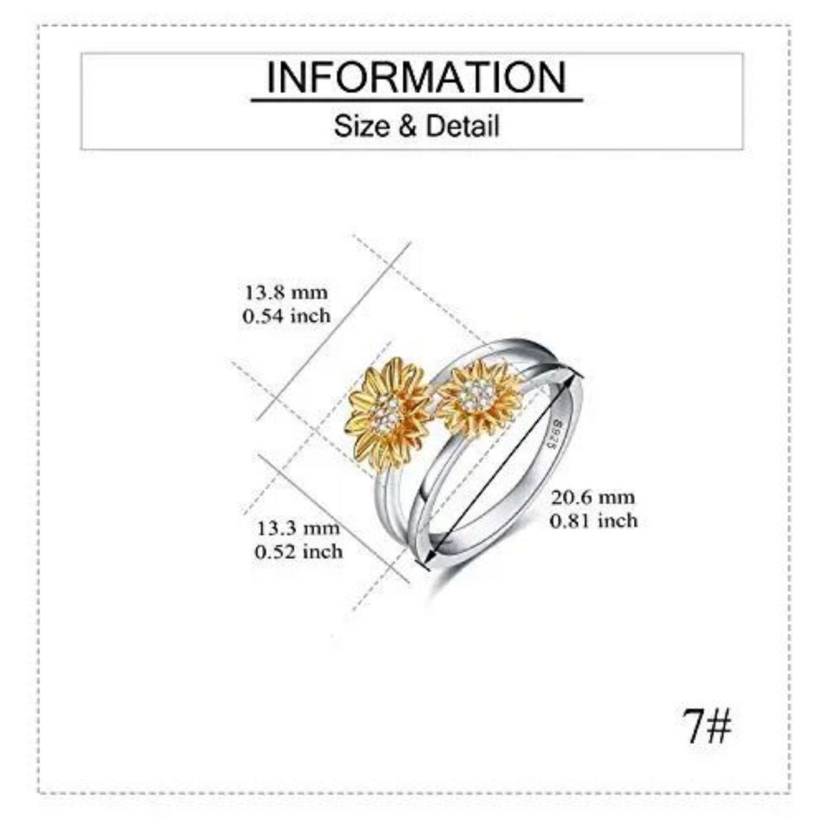 Sterling Silver Two-tone Circular Shaped Cubic Zirconia Sunflower Ring-5