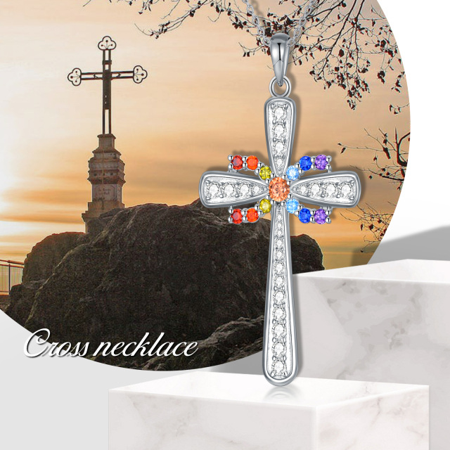 Collier en argent sterling avec pendentif croix en zircone cubique ronde-4