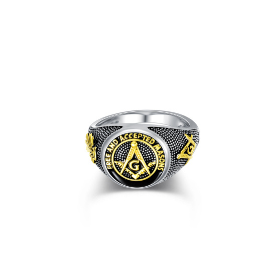 Anillo de plata de ley bicolor con grabado personalizado y padre e hijo para hombre