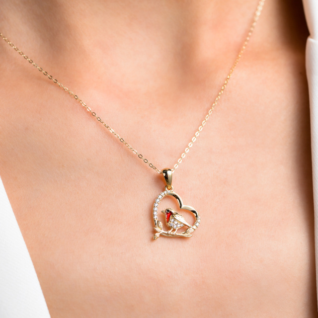 9K Gold Cubic Zirconia Robbin & Heart Pendant Necklace-1
