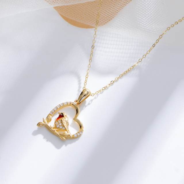 Collier en or 9K avec pendentif Robbin et coeur en zircon cubique-2