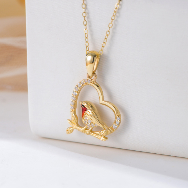 9K Gold Cubic Zirconia Robbin & Heart Pendant Necklace-3