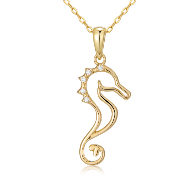 Colar de cavalo marinho em ouro 9K com joia de moissanite oceano praia para mulheres-0