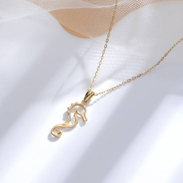 9K Gold Round Moissanite Seahorse Pendant Necklace-3