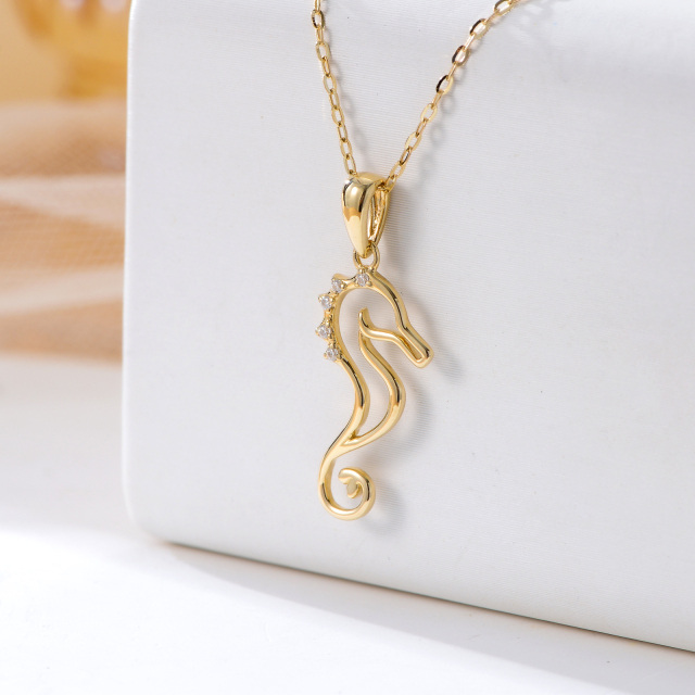 9K Gold Round Moissanite Seahorse Pendant Necklace-4