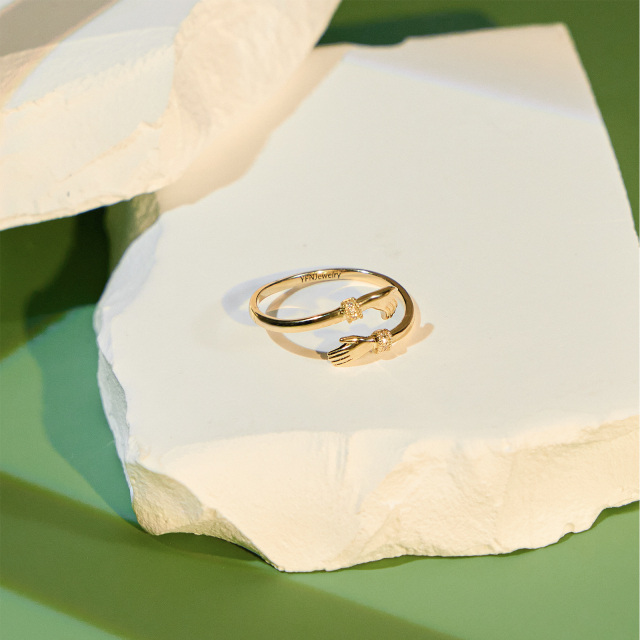 Anéis de mão ajustáveis em ouro 9k personalizados para abraçar joias de banda para mulheres-2