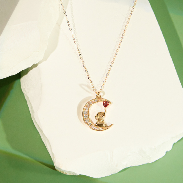 14K Gold Heart Shaped Moissanite Elephant & Moon Pendant Necklace-4