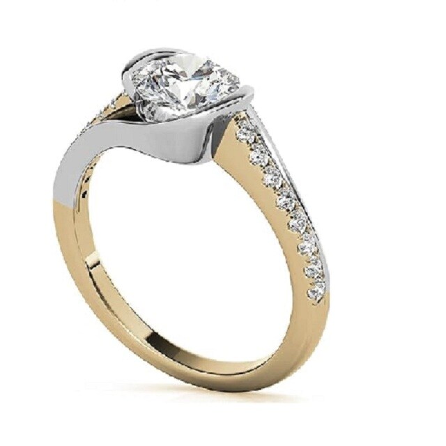 Prata esterlina Moissanite bicolor Gravação personalizada e anel de noivado de casal-2