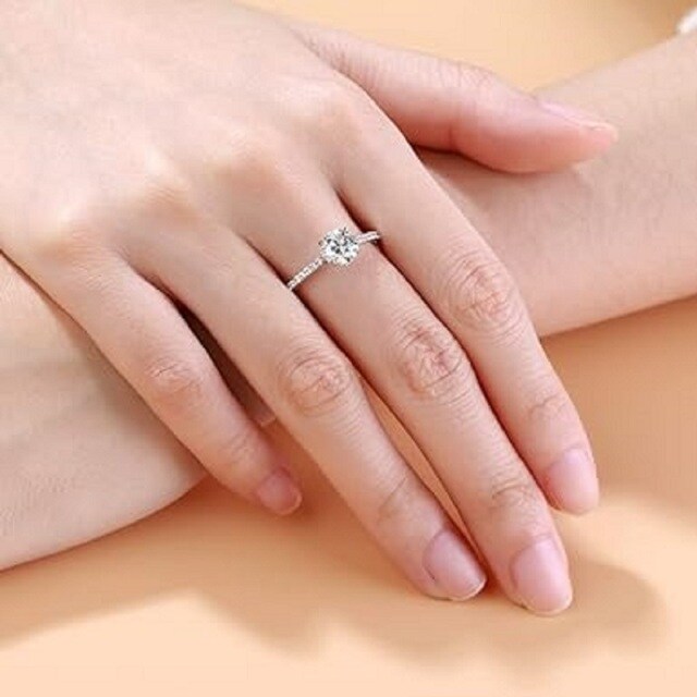 Bague de fiançailles couple en argent sterling Moissanite-2