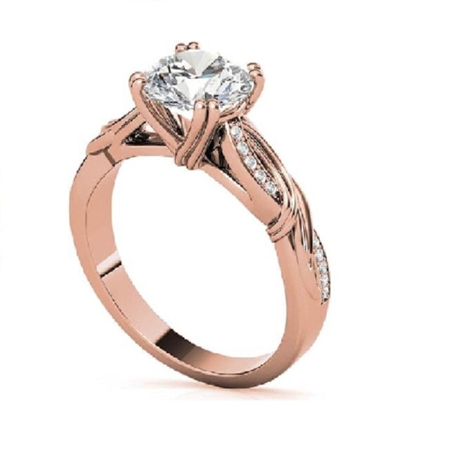 Sterling Silver with Rose Gold Plated Moissanite Couple Engagement Ring-3
