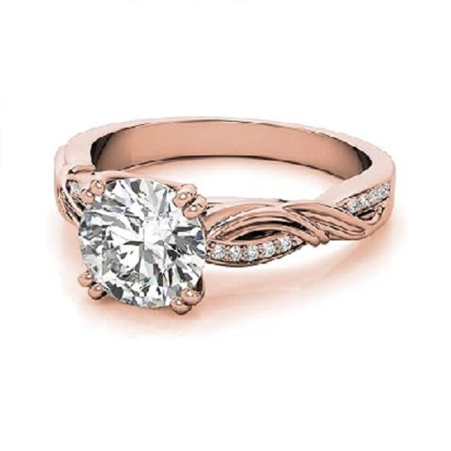 Sterling Silver with Rose Gold Plated Moissanite Couple Engagement Ring-2