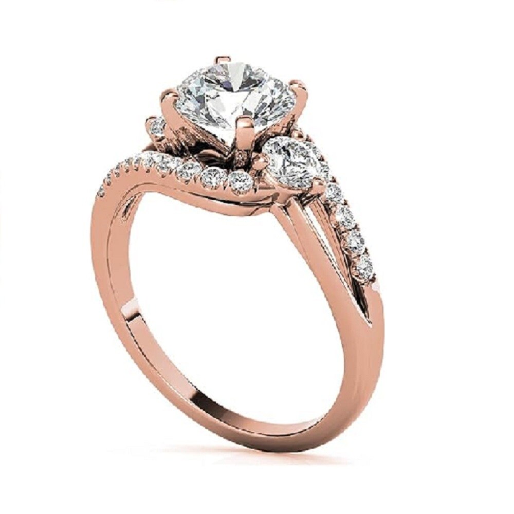 Sterling Silver with Rose Gold Plated Moissanite Couple Engagement Ring-4