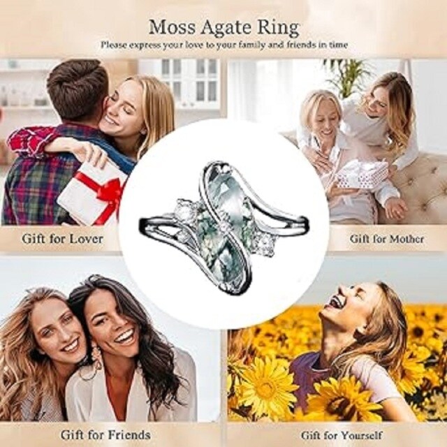 Sterling Silver Moss Agate Oval Shaped Engagement Ring-3