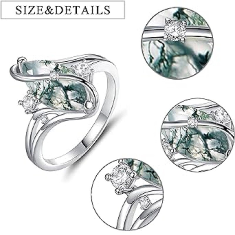Sterling Silver Moss Agate Oval Shaped Engagement Ring-5