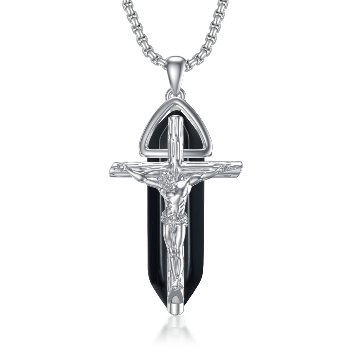 Sterling Silver Cross Crystal Pendant Necklace-1