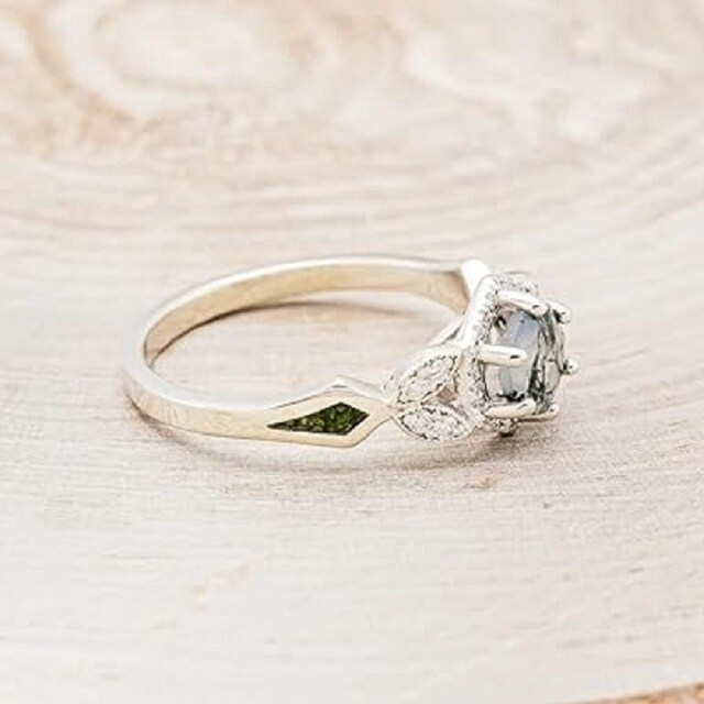 Sterling Silver 10K 14K 18K Gold Custom Moss Agate Engagement Ring for Women-4