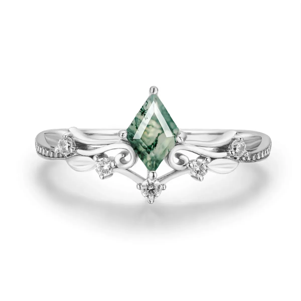 Bague de fiançailles en argent sterling en forme de diamant en agate mousse-1