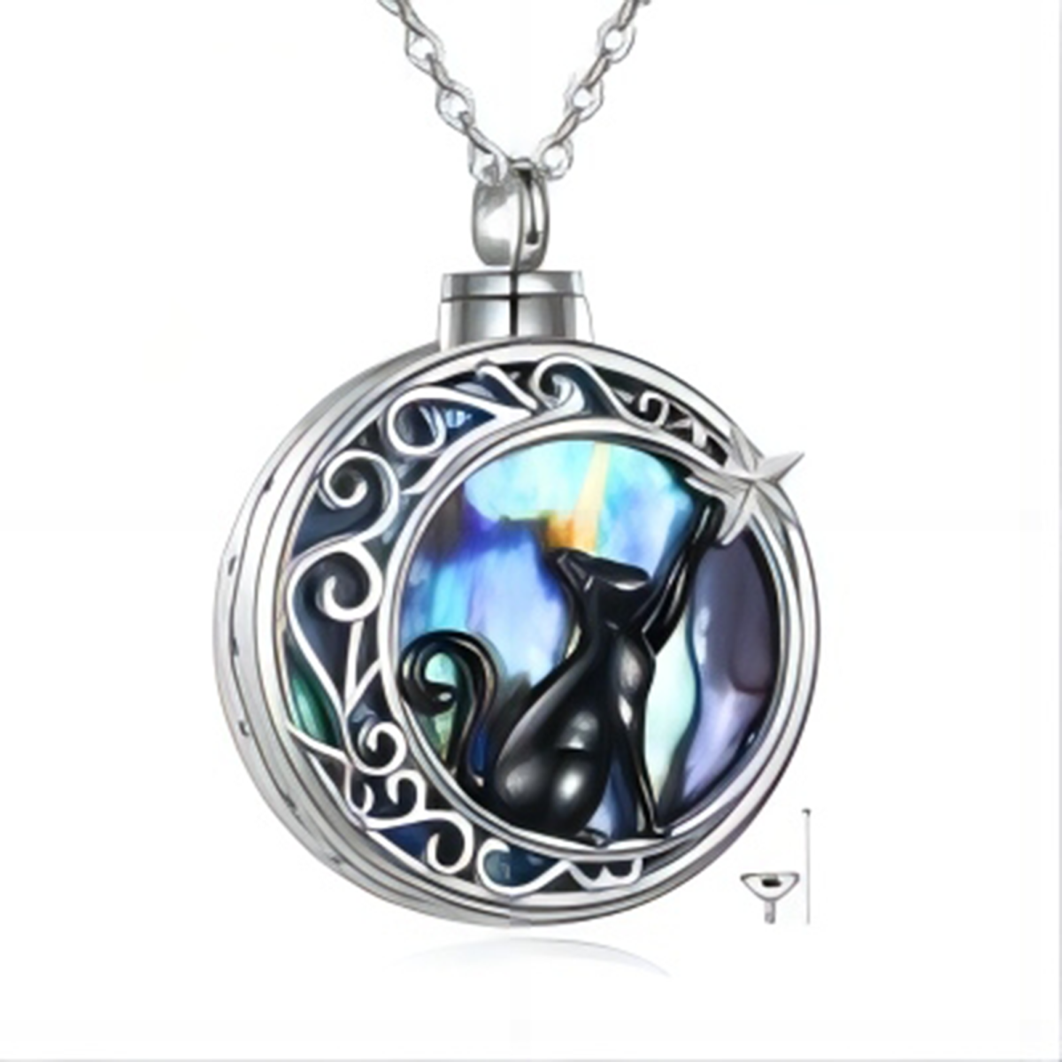 Sterling Silver Two-tone Abalone Shellfish Cat & Celtic Knot Urn Necklace for Ashes-1