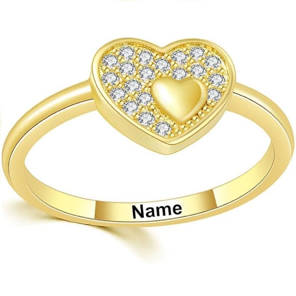 10K White Gold Lab Created Diamond Personalized Engraving & Heart Engagement Ring with Engraved Word-4