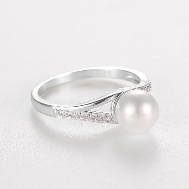 10K White Gold Pearl Personalized Engraving Engagement Ring-1