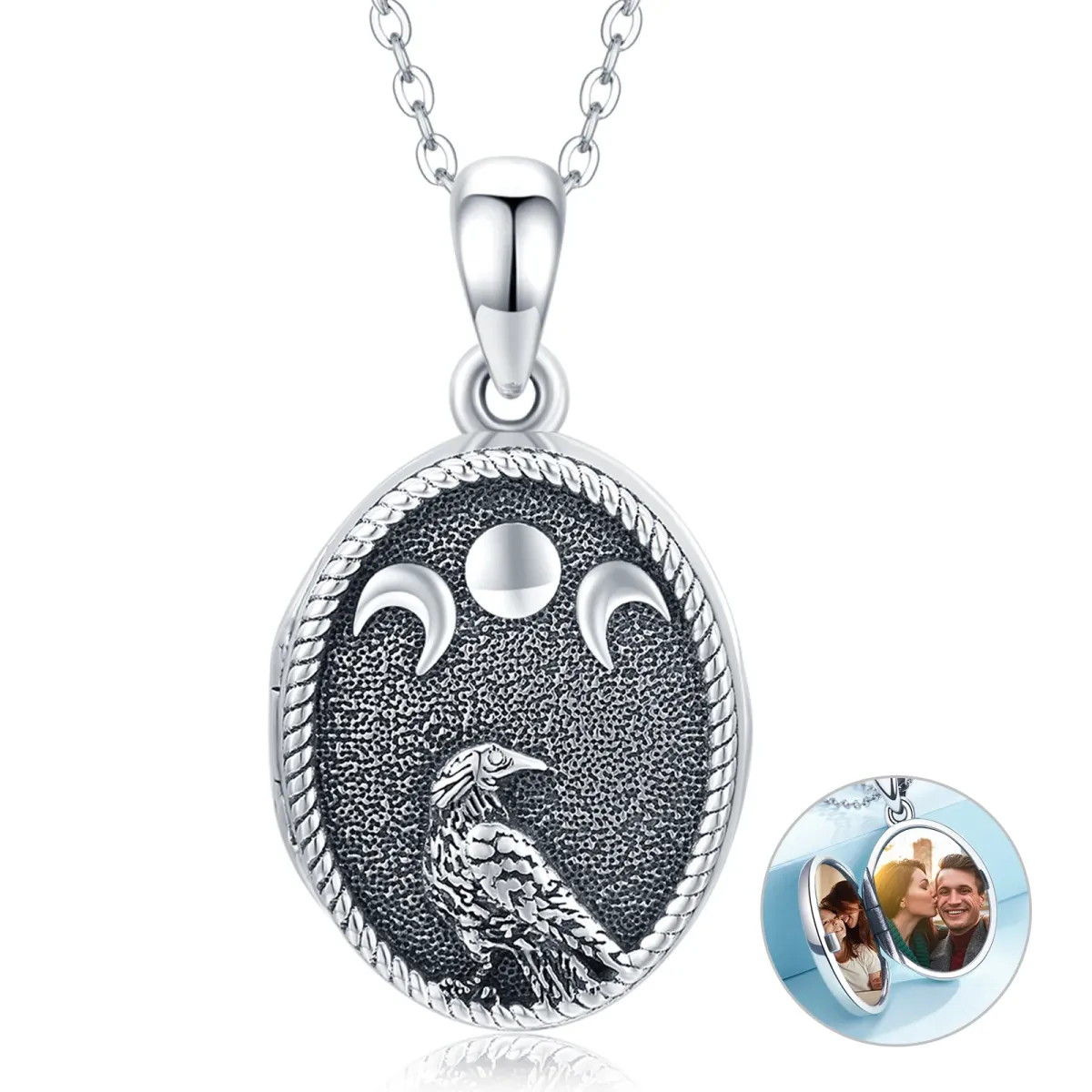 Collier médaillon Photo en argent 925, déesse Triple lune Viking Odin Raven, personnalisé-4