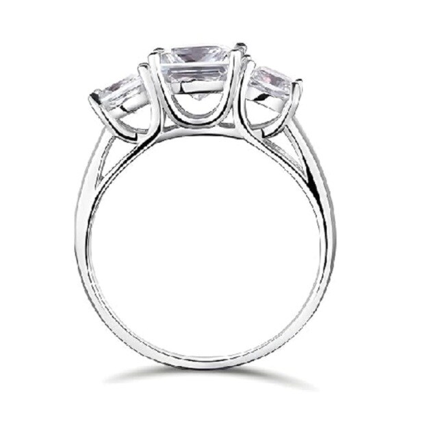 9K White Gold Princess-square Shaped Moissanite Square Engagement Ring with Engraved Word-3