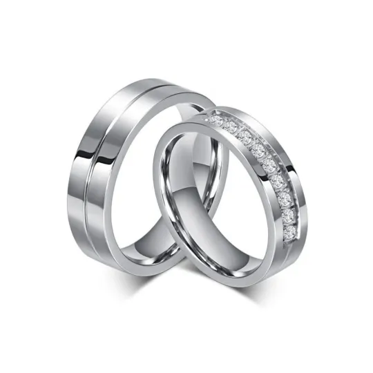 Anéis de casal com gravura personalizada de moissanite em prata esterlina