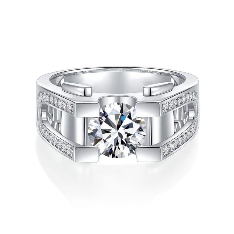 9K White Gold Circular Shaped Moissanite Engagement Ring for Men
