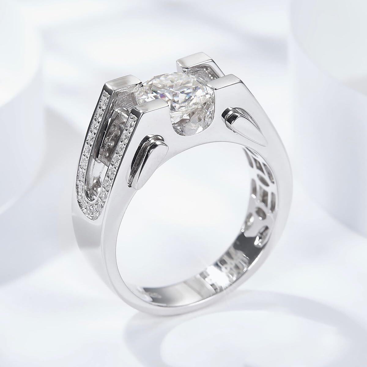 9K White Gold Circular Shaped Moissanite Engagement Ring for Men-4