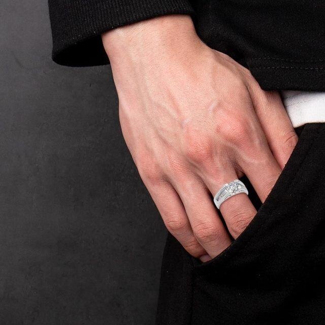 9K White Gold Circular Shaped Moissanite Engagement Ring for Men-1