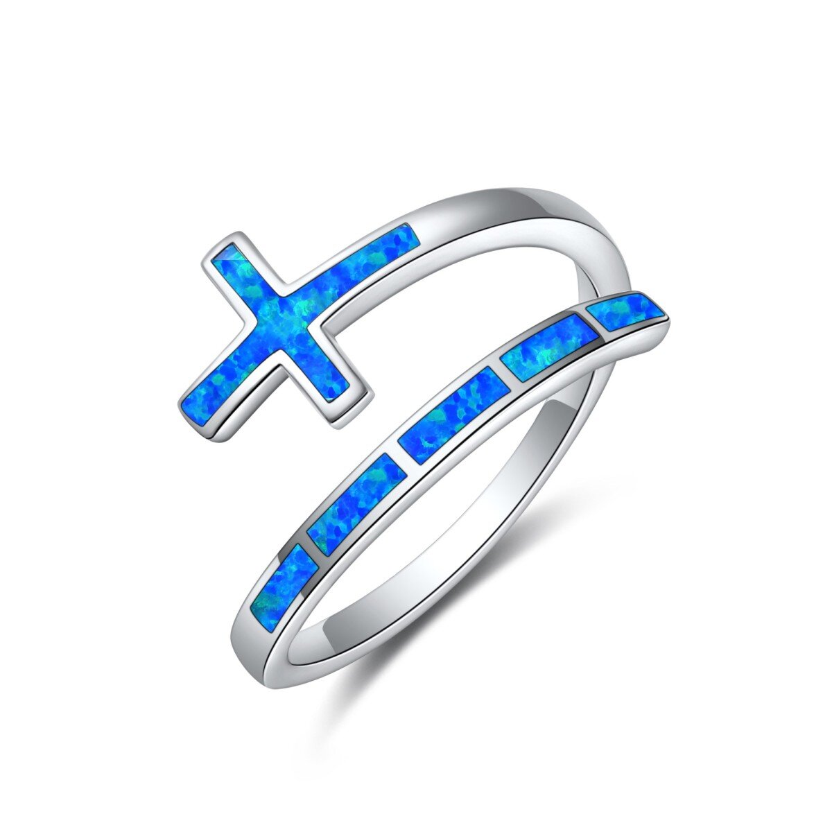 Sterling Silber Opal Kreuz offener Ring-1