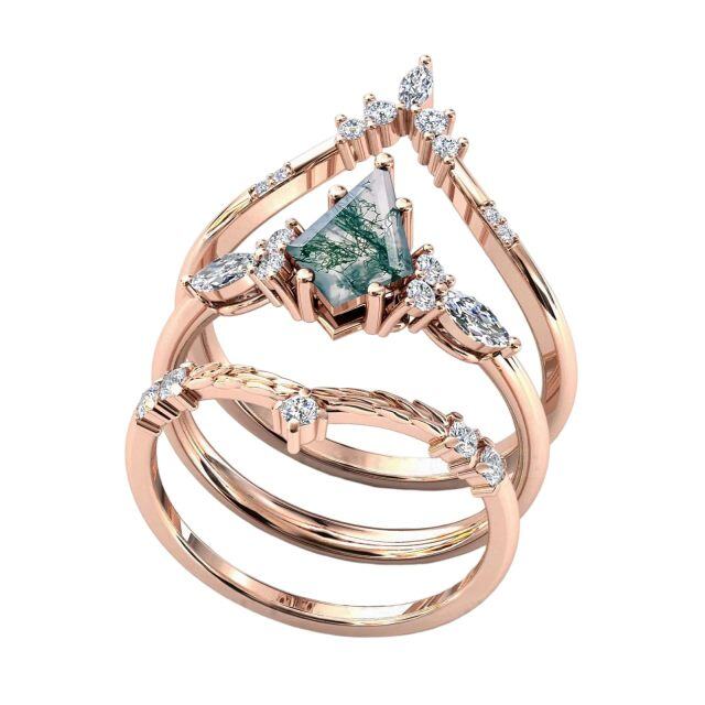 10K Rose Gold Moss Agate Stackable Ring-3