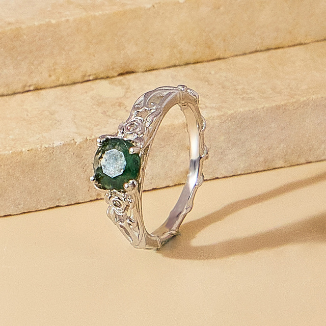 Personalisierter natürlicher Moosachat 925 Sterling Silber Statement Ring Geschenke für Frauen-4