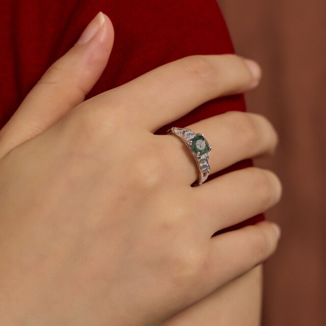 Personalisierter natürlicher Moosachat 925 Sterling Silber Statement Ring Geschenke für Frauen-1