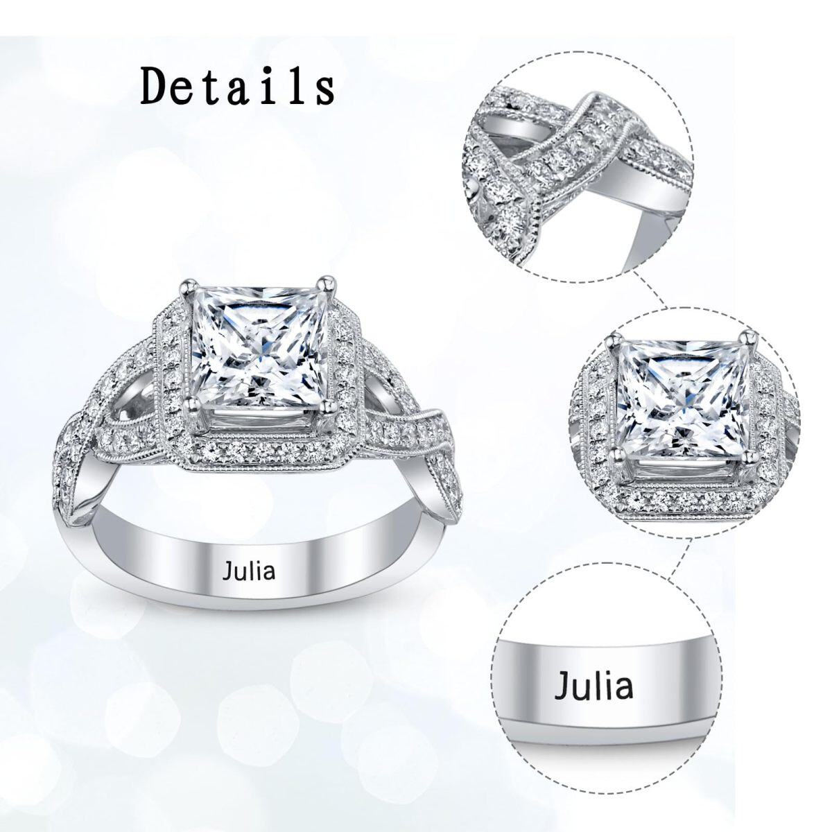 10K White Gold Princess-square Shaped Cubic Zirconia Personalized Birthstone & Square Engagement Ring-5