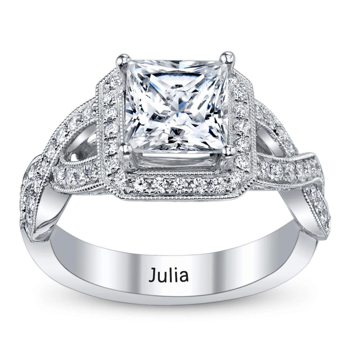 10K White Gold Princess-square Shaped Cubic Zirconia Personalized Birthstone & Square Engagement Ring-1